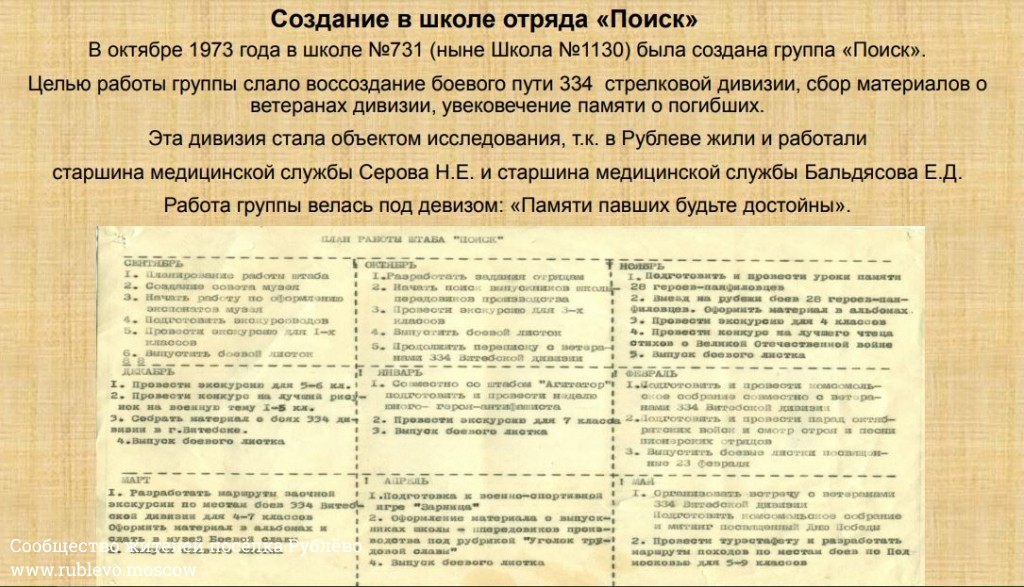 Работа группы "Поиск" школы № 731 1 Работа группы "Поиск" школы № 731 1